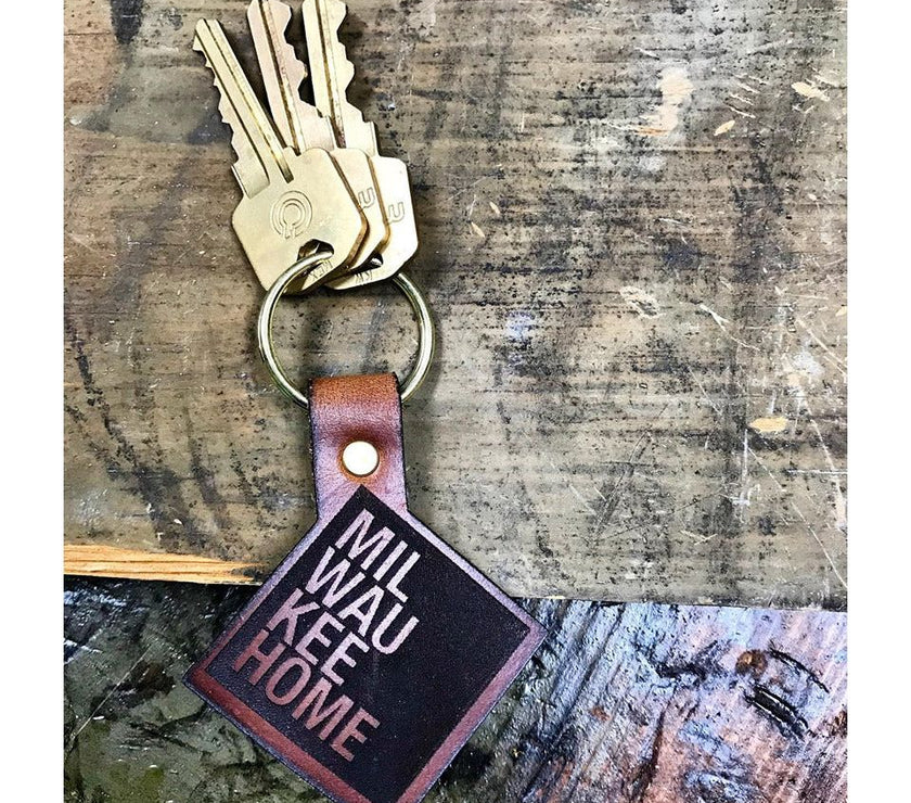MKE Leather Square Keychain